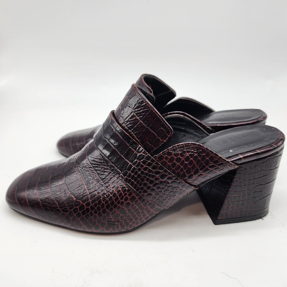 Freda Salvador Croc Embossed Heeled Mules Womens 7 Brown Leather Spain - Picture 7 of 11